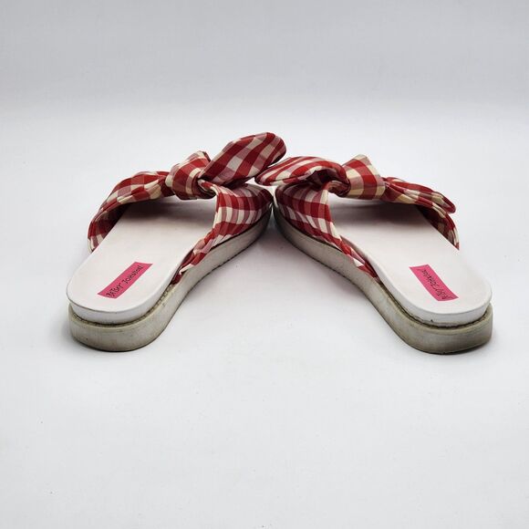 Betsey Johnson Picnic Red Gingham Bow Slide Sandals - Picture 5 of 11